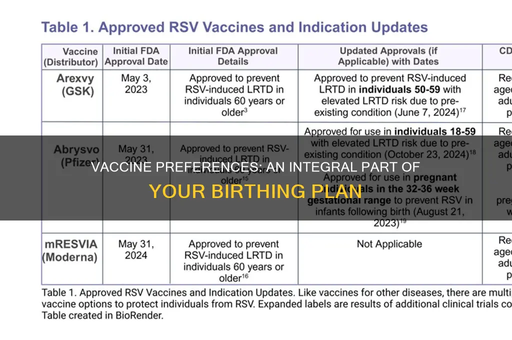 do you put vaccine preferences in birthing plan