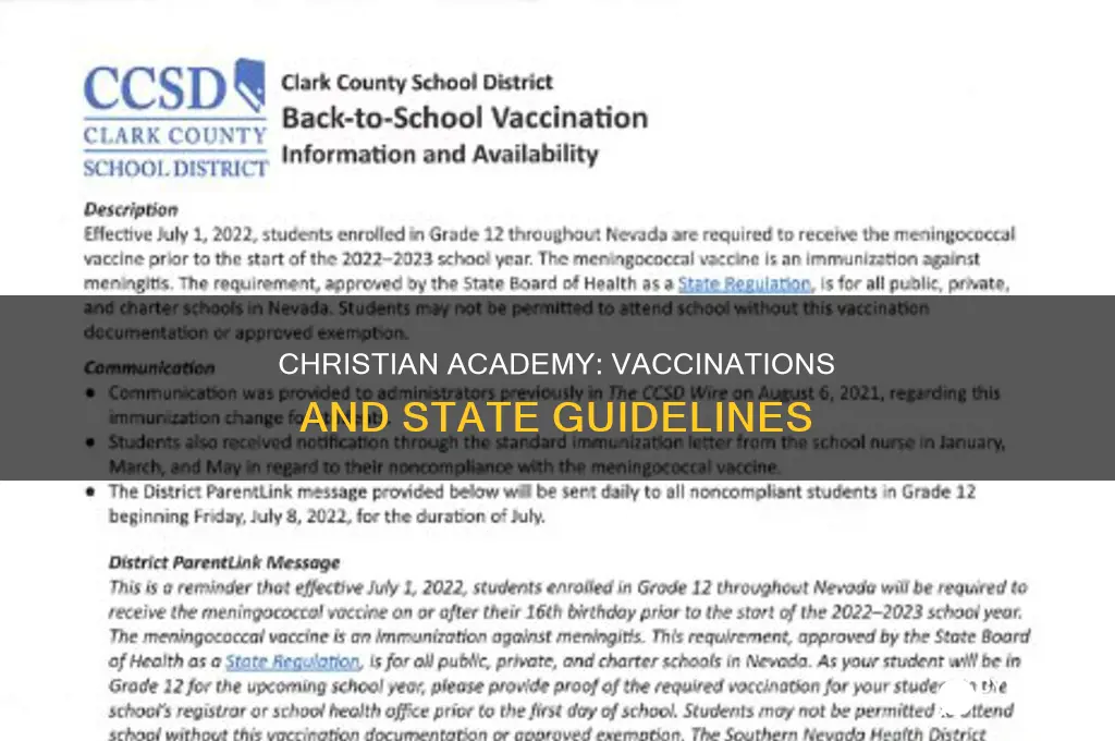 does christian academy abide by state guidelines on vaccinations