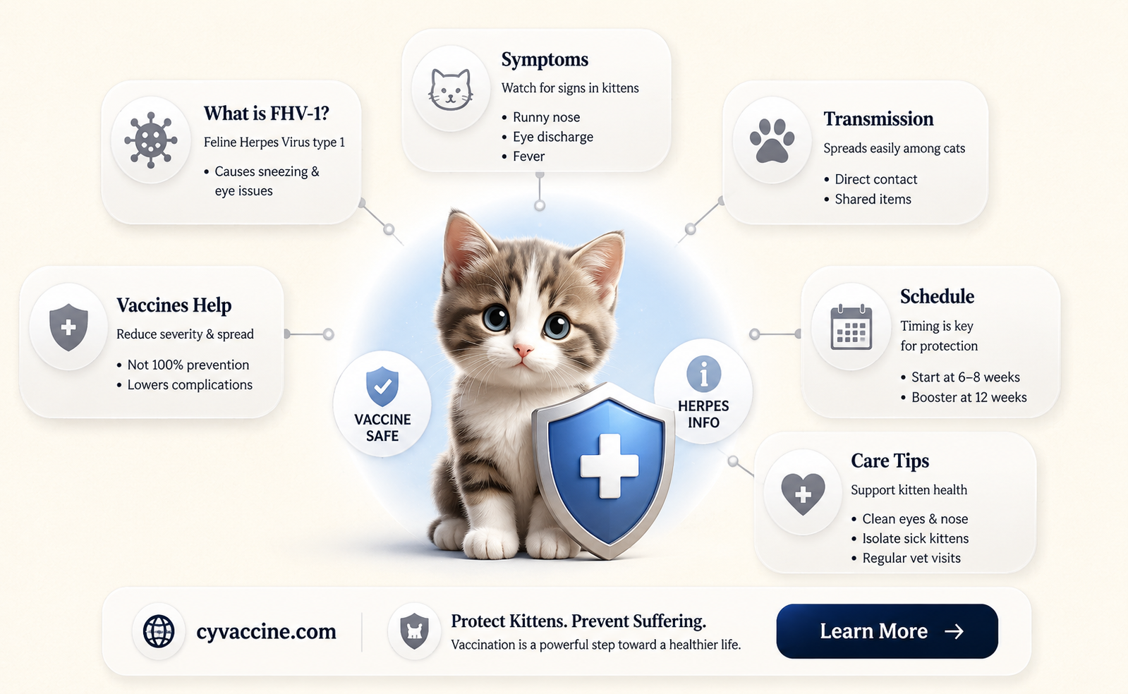 are kittens protecred from felkne herpes after vaccinations