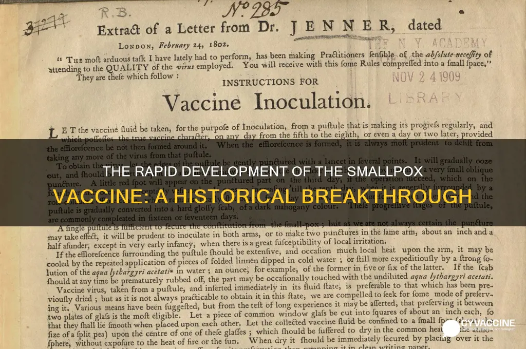 how quickly was smallpox vaccine developed