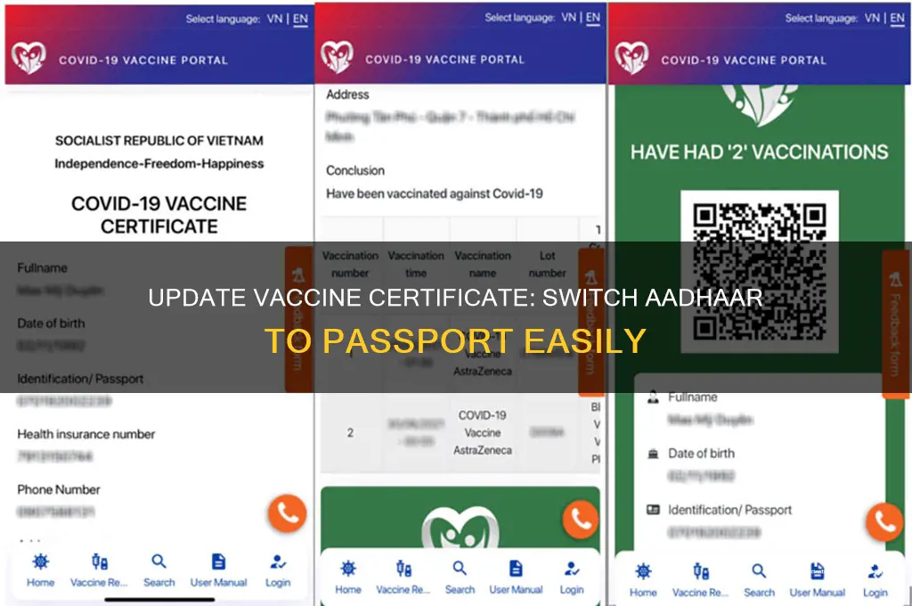 how to change vaccine certificate aadhaar to passport