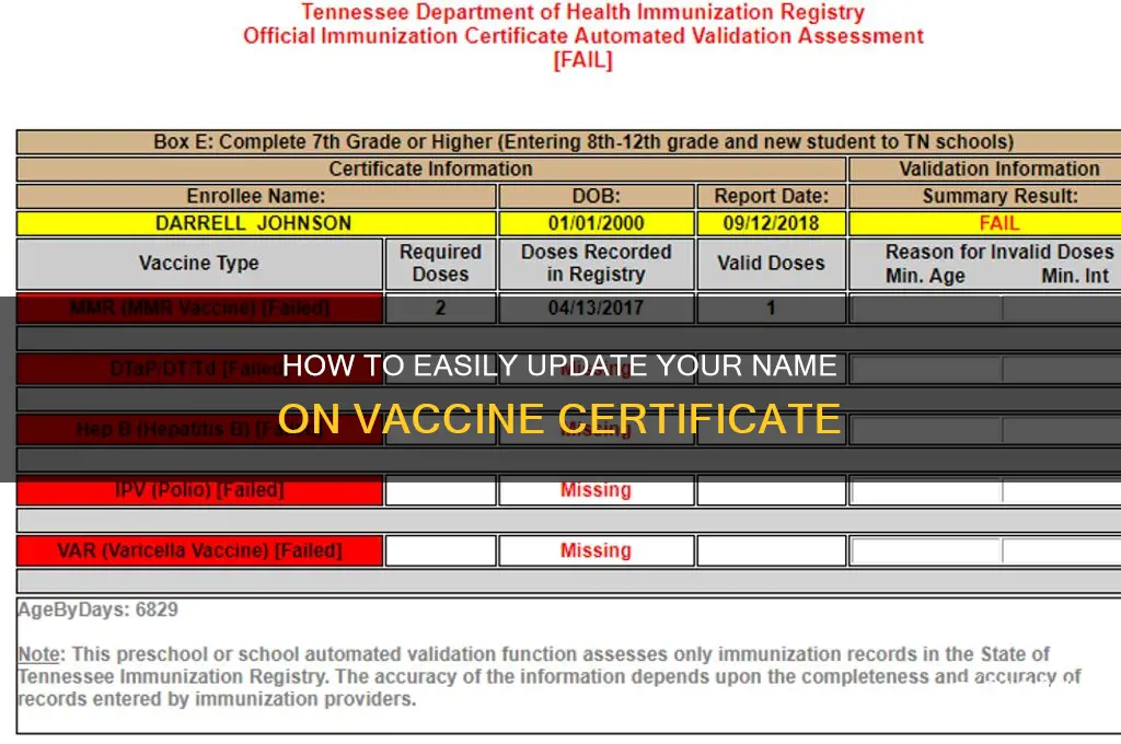 how to change your name on vaccine certificate