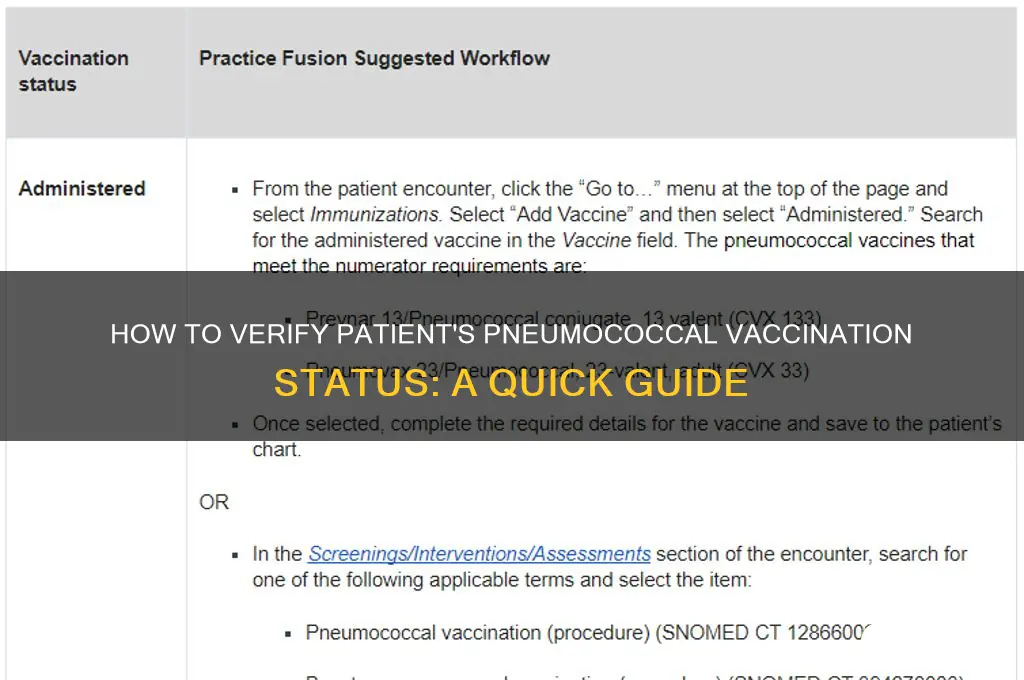 how to check if patient had pneumococcal vaccine