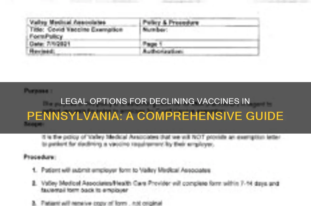 how to legally decline a vaccine in pa