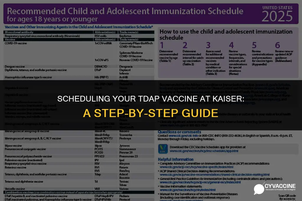 how to schedule tdap vaccine kaiser