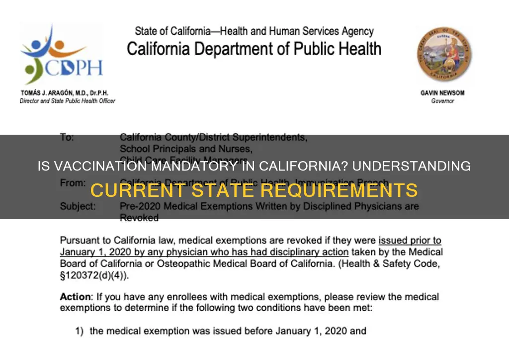 is it mandatory to be vaccinated in california