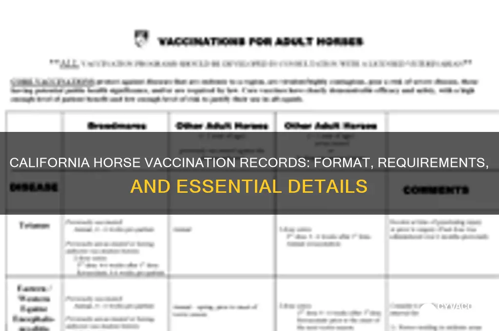 what do caifornia horse vaccination records look like