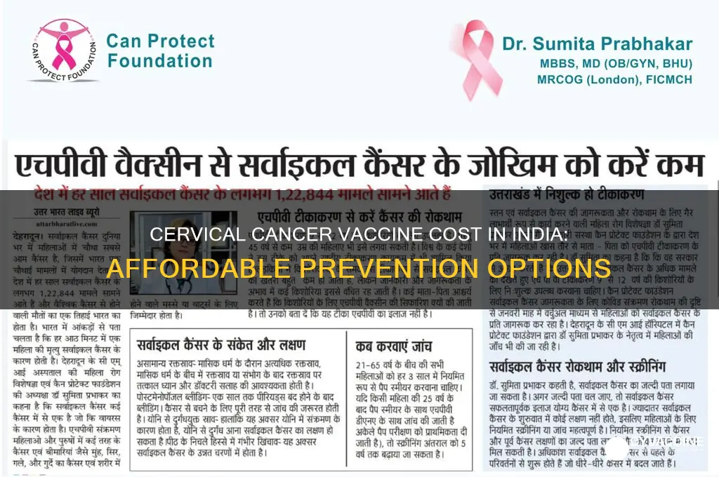 what is the cost of cervical cancer vaccine in india