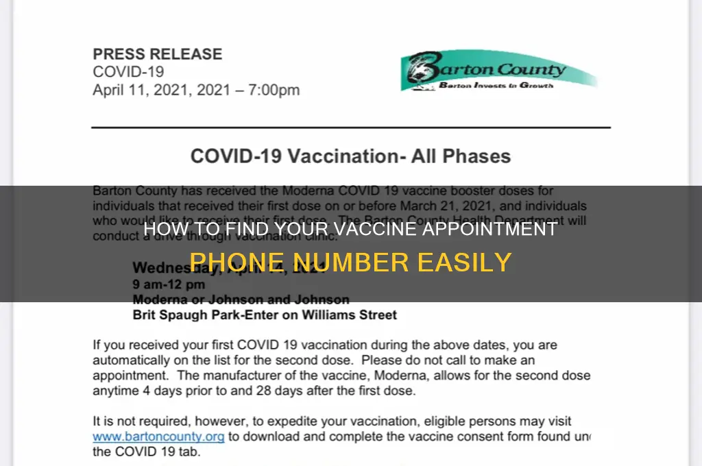 what is the phone number for the vaccine appointment