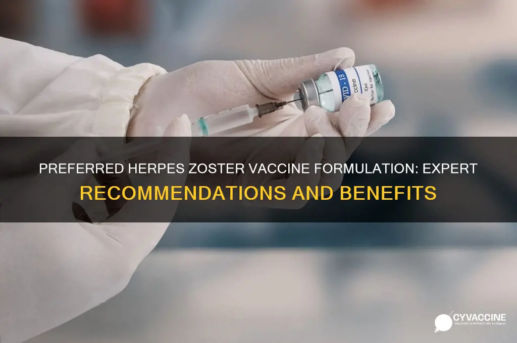which formulation of the herpes zoster vaccine is preferred