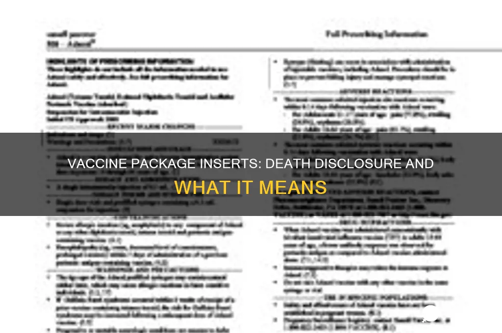 which vaccines disclose death in the package insert